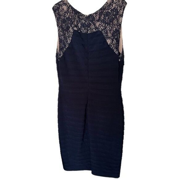 Adriana Papell Navy Blue Cocktail Dress Lace Size 2 Sleeveless Tiered/pleated - Picture 4 of 7